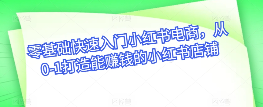 零基础快速入门小红书电商，从0-1打造能赚钱的小红书店铺-酷吧易资源网