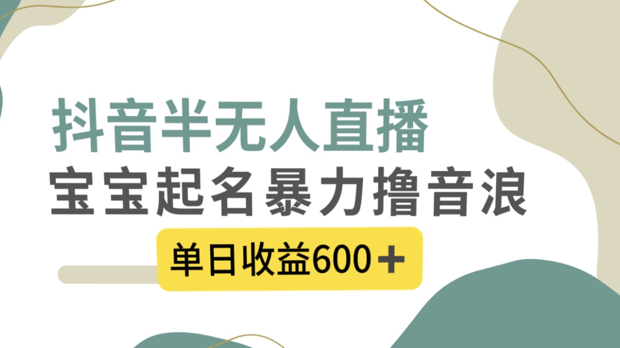 抖音半无人直播，宝宝起名，暴力撸音浪，单日收益600+-酷吧易资源网