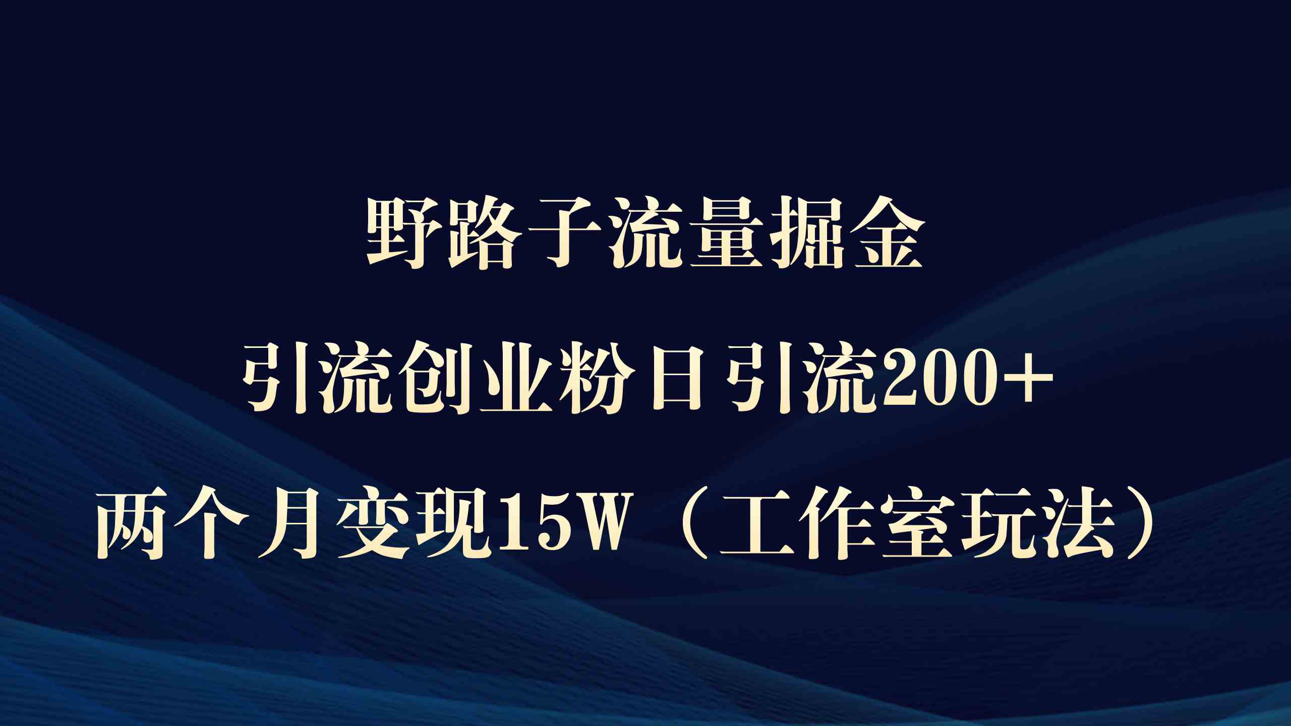 （9513期）野路子流量掘金，引流创业粉日引流200+，两个月变现15W（工作室玩法））-酷吧易资源网