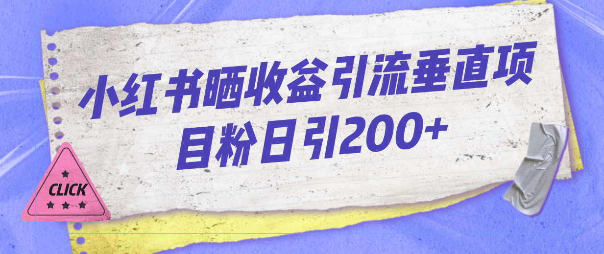 小红书晒收益图引流垂直项目粉日引200+-酷吧易资源网