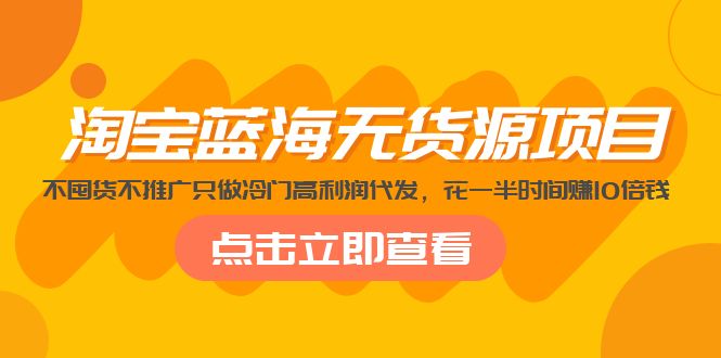 淘宝蓝海无货源项目，不囤货不推广只做冷门高利润代发，花一半时间赚10倍钱-酷吧易资源网