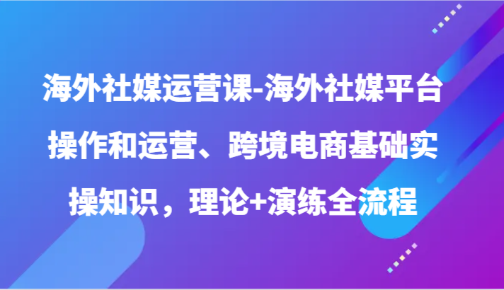 海外社媒运营课-海外社媒平台操作和运营、跨境电商基础实操知识，理论+演练全流程-酷吧易资源网