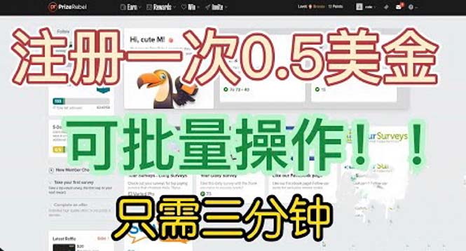 国外项目注册一次0.5美金 只需三分钟无脑操作 可批量放大 小白工作室福利-酷吧易资源网