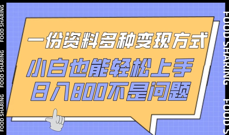 一份资料多种变现方式，小白也能轻松上手，日入800不是问题-酷吧易资源网