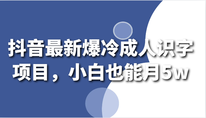 抖音最新爆冷成人识字项目，小白也能月5w-酷吧易资源网