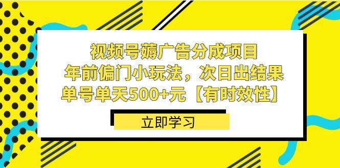 视频号薅广告分成项目，年前偏门小玩法，次日出结果，单号单天500+元-酷吧易资源网