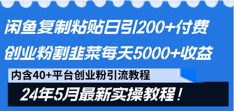 闲鱼复制粘贴日引200+付费创业粉，24年5月最新方法！割韭菜日稳定5000+收益-酷吧易资源网