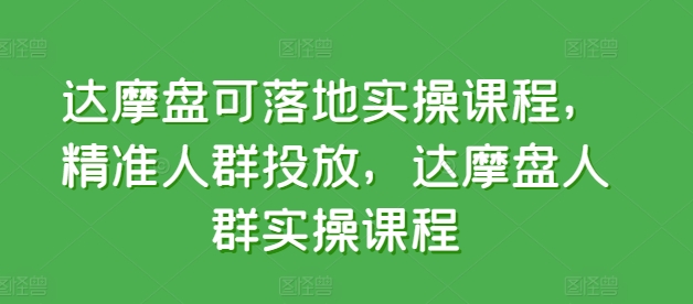 达摩盘可落地实操课程，精准人群投放，达摩盘人群实操课程-酷吧易资源网